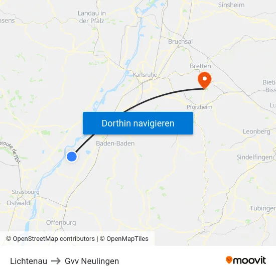 Lichtenau to Gvv Neulingen map
