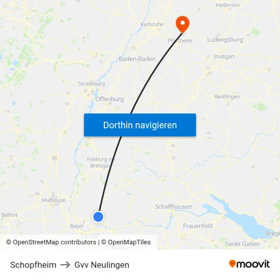 Schopfheim to Gvv Neulingen map