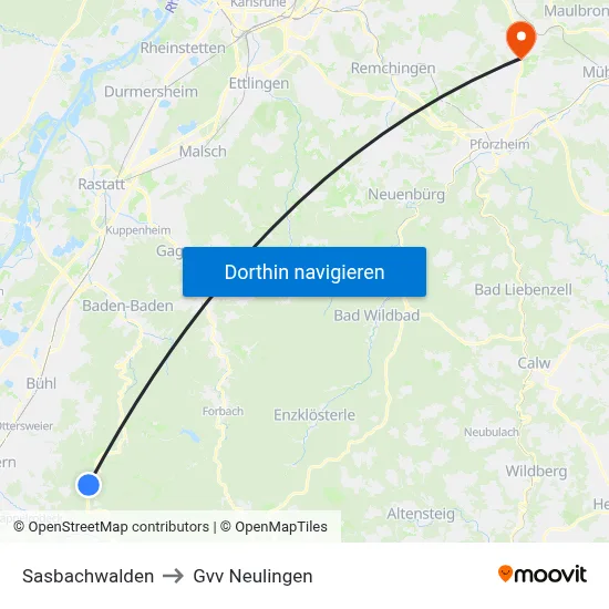 Sasbachwalden to Gvv Neulingen map