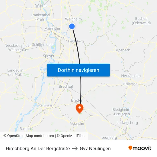 Hirschberg An Der Bergstraße to Gvv Neulingen map