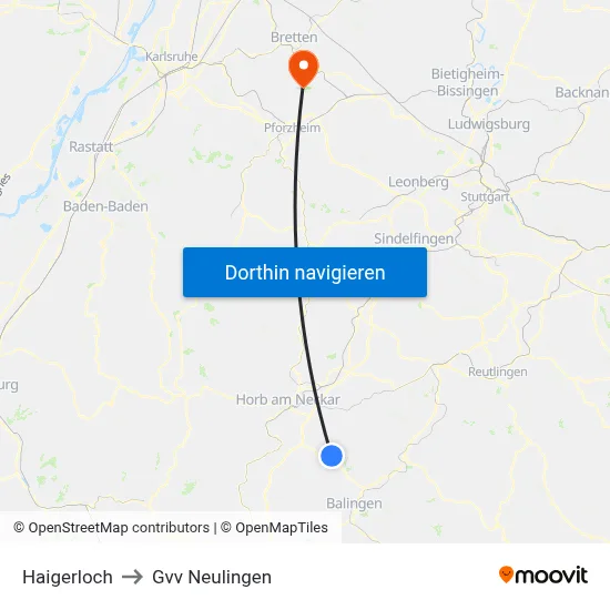Haigerloch to Gvv Neulingen map