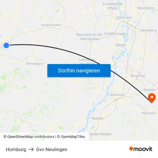 Homburg to Gvv Neulingen map