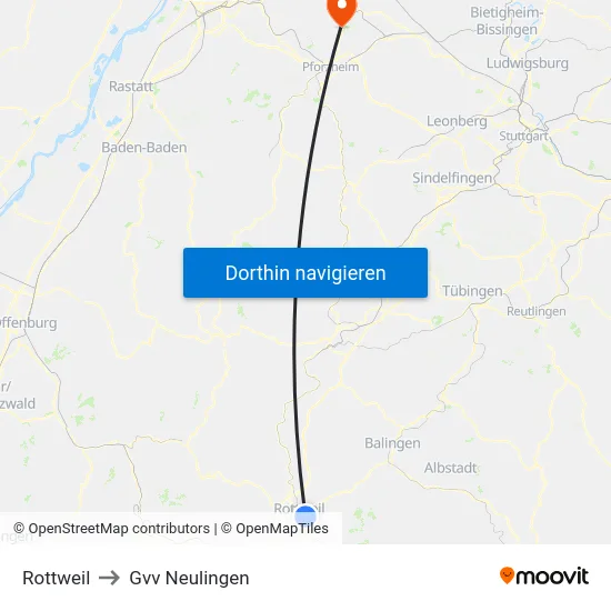 Rottweil to Gvv Neulingen map