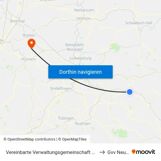 Vereinbarte Verwaltungsgemeinschaft Der Stadt Göppingen to Gvv Neulingen map