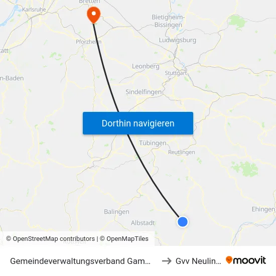 Gemeindeverwaltungsverband Gammertingen to Gvv Neulingen map