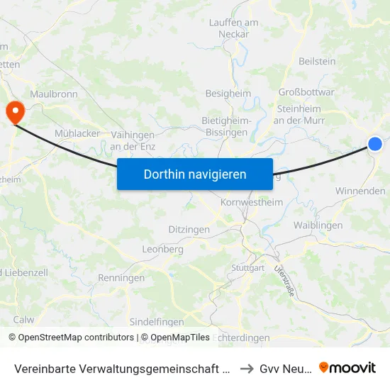 Vereinbarte Verwaltungsgemeinschaft Der Stadt Backnang to Gvv Neulingen map