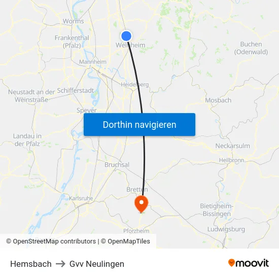 Hemsbach to Gvv Neulingen map