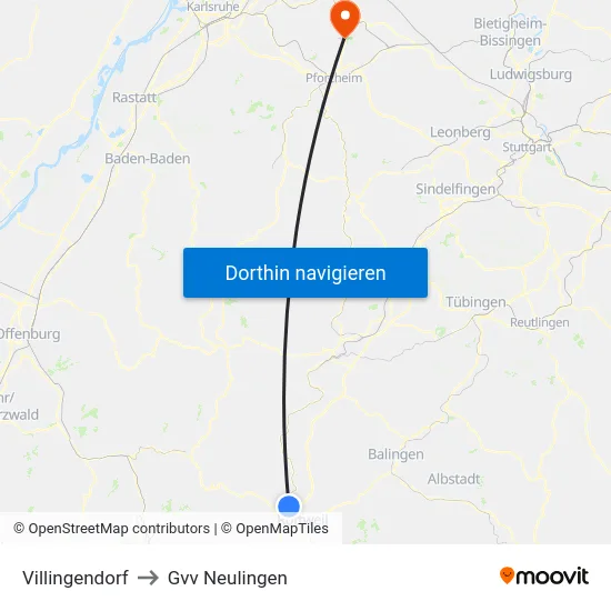Villingendorf to Gvv Neulingen map