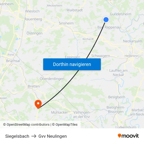 Siegelsbach to Gvv Neulingen map