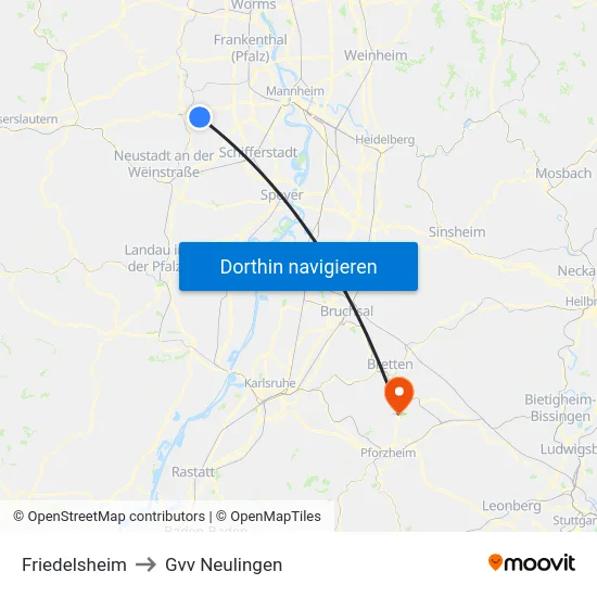 Friedelsheim to Gvv Neulingen map