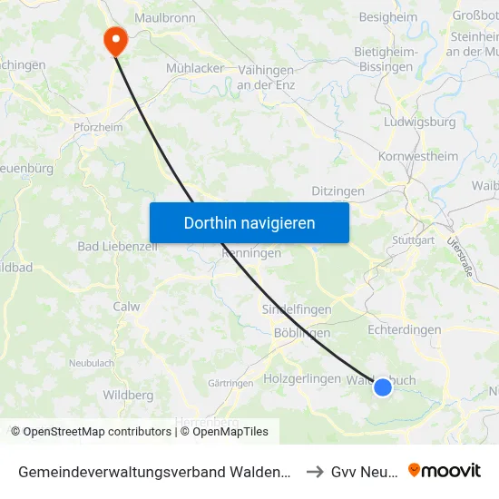 Gemeindeverwaltungsverband Waldenbuch/Steinenbronn to Gvv Neulingen map