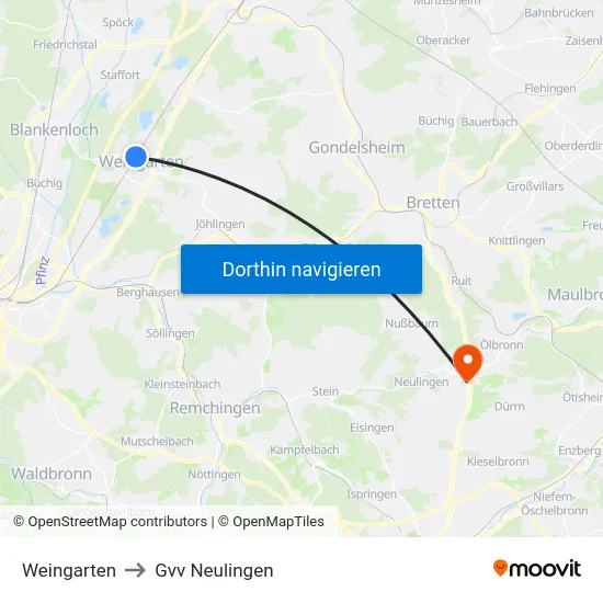 Weingarten to Gvv Neulingen map