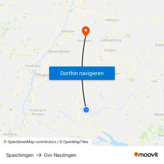Spaichingen to Gvv Neulingen map