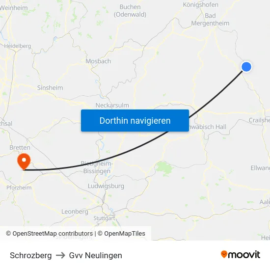 Schrozberg to Gvv Neulingen map