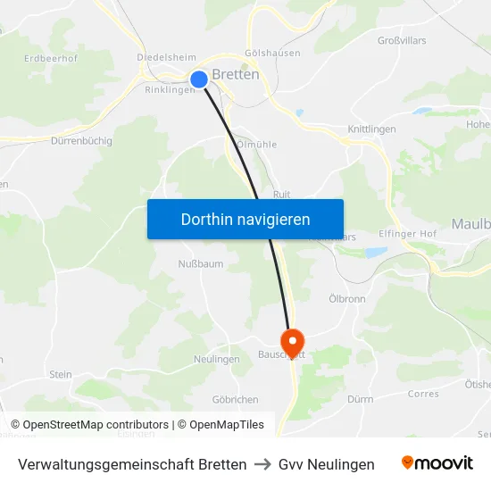 Verwaltungsgemeinschaft Bretten to Gvv Neulingen map