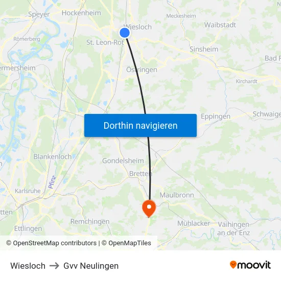Wiesloch to Gvv Neulingen map