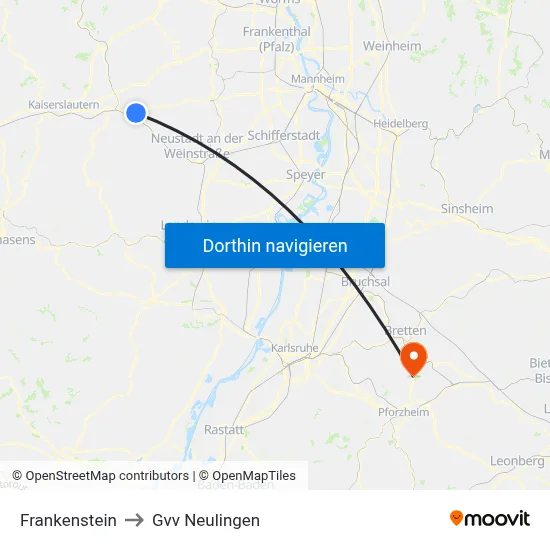 Frankenstein to Gvv Neulingen map