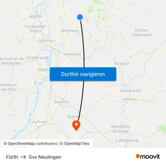 Fürth to Gvv Neulingen map
