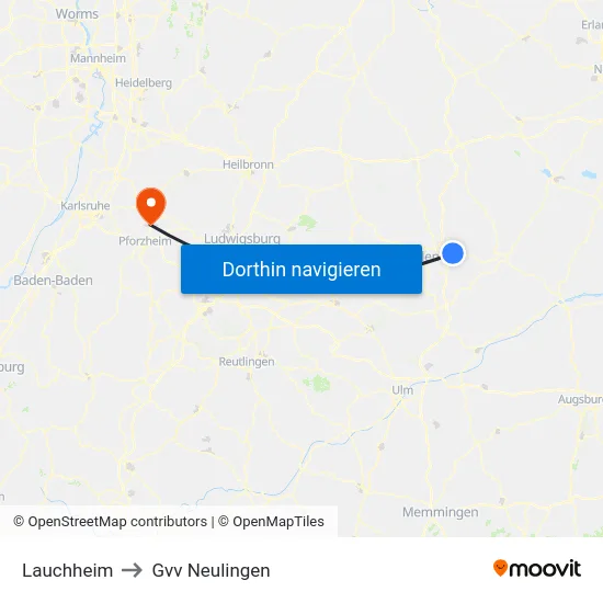 Lauchheim to Gvv Neulingen map