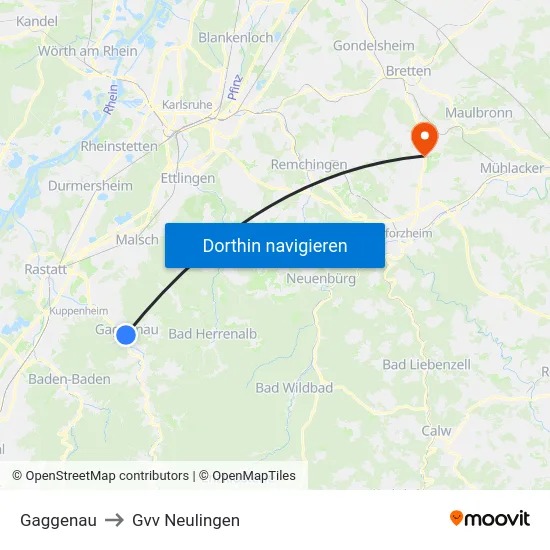 Gaggenau to Gvv Neulingen map
