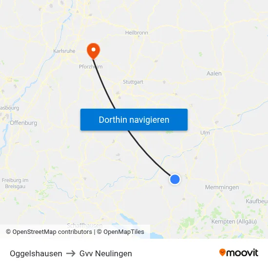 Oggelshausen to Gvv Neulingen map