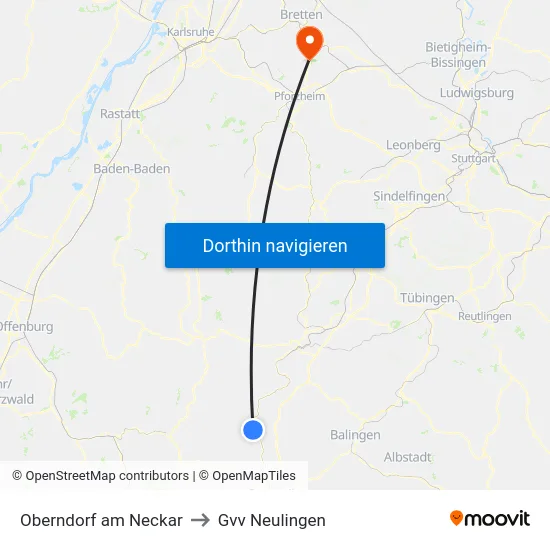 Oberndorf am Neckar to Gvv Neulingen map
