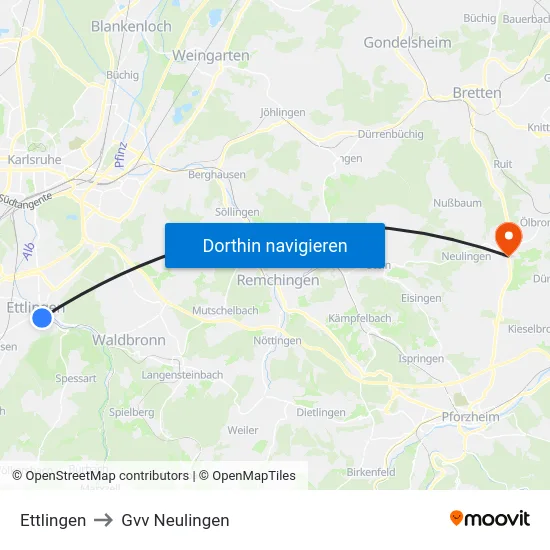 Ettlingen to Gvv Neulingen map