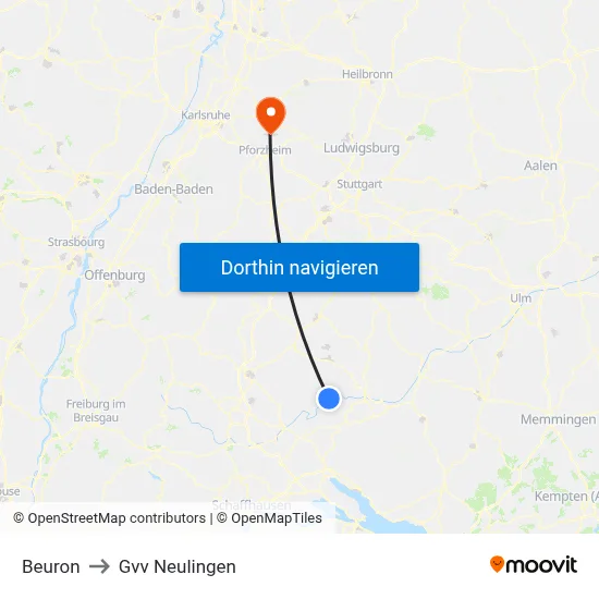 Beuron to Gvv Neulingen map