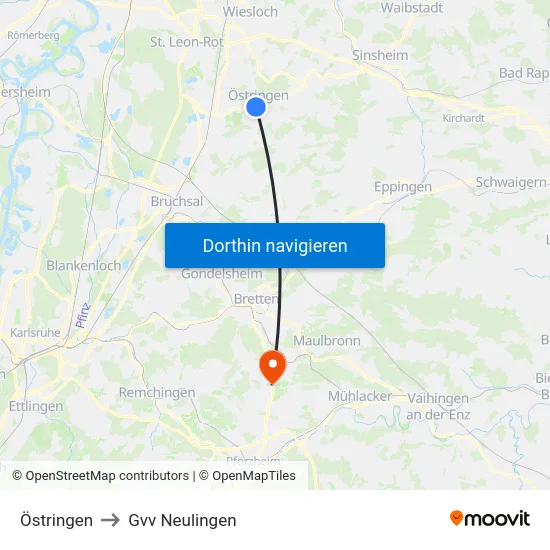 Östringen to Gvv Neulingen map