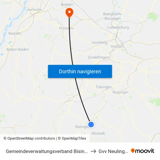 Gemeindeverwaltungsverband Bisingen to Gvv Neulingen map