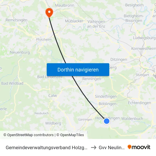 Gemeindeverwaltungsverband Holzgerlingen to Gvv Neulingen map