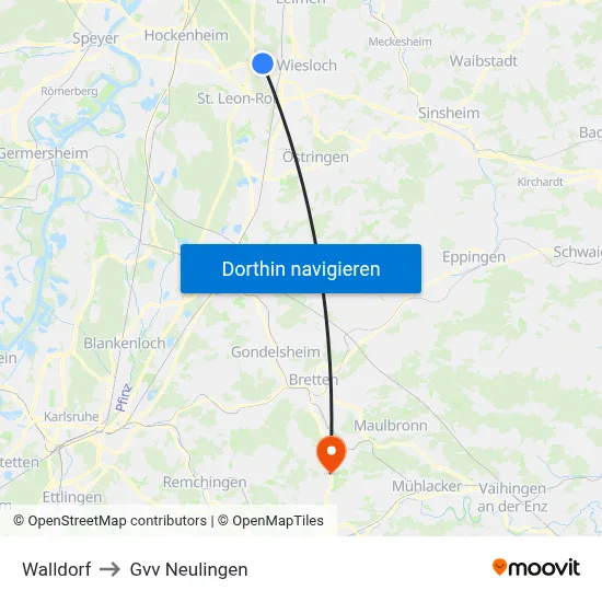 Walldorf to Gvv Neulingen map