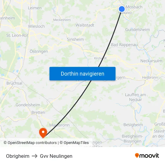 Obrigheim to Gvv Neulingen map