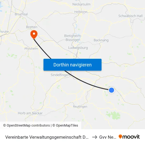 Vereinbarte Verwaltungsgemeinschaft Der Stadt Weilheim An Der Teck to Gvv Neulingen map