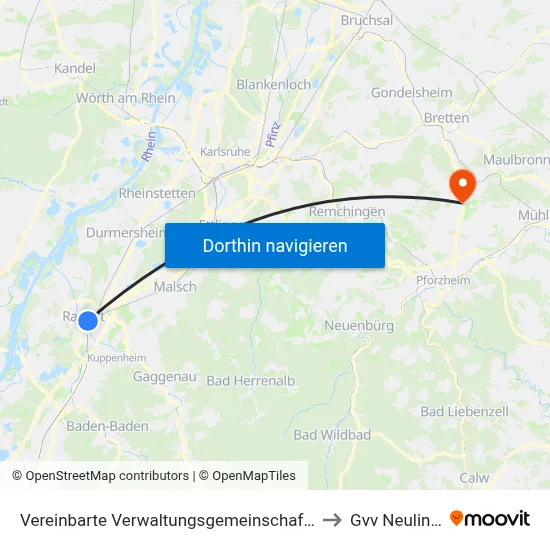 Vereinbarte Verwaltungsgemeinschaft Rastatt to Gvv Neulingen map