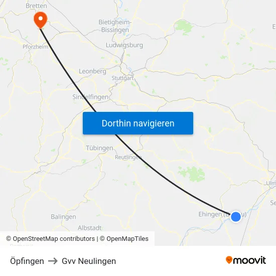 Öpfingen to Gvv Neulingen map