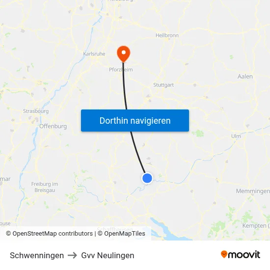 Schwenningen to Gvv Neulingen map