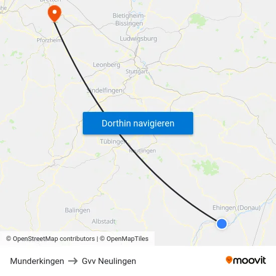 Munderkingen to Gvv Neulingen map