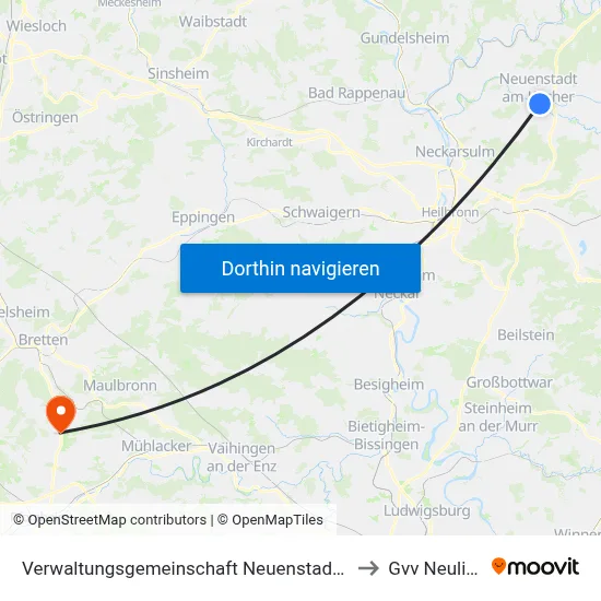 Verwaltungsgemeinschaft Neuenstadt am Kocher to Gvv Neulingen map
