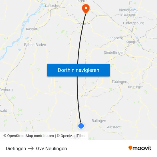 Dietingen to Gvv Neulingen map