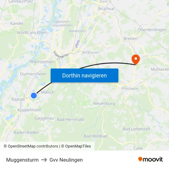 Muggensturm to Gvv Neulingen map