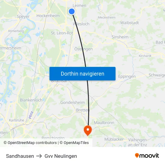 Sandhausen to Gvv Neulingen map