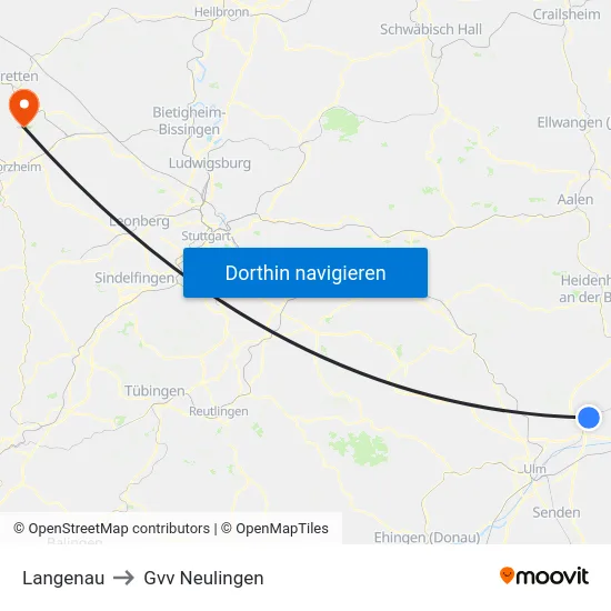 Langenau to Gvv Neulingen map