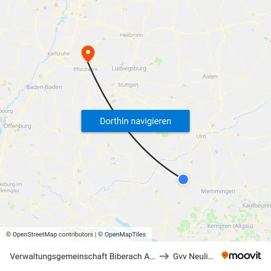 Verwaltungsgemeinschaft Biberach An Der Riß to Gvv Neulingen map