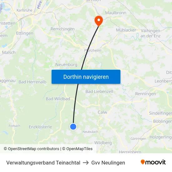 Verwaltungsverband Teinachtal to Gvv Neulingen map