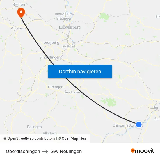 Oberdischingen to Gvv Neulingen map