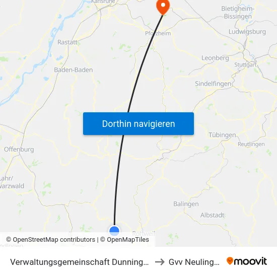 Verwaltungsgemeinschaft Dunningen to Gvv Neulingen map