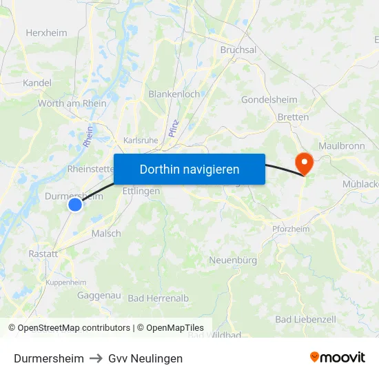 Durmersheim to Gvv Neulingen map