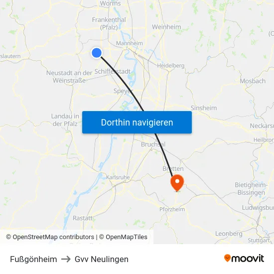 Fußgönheim to Gvv Neulingen map