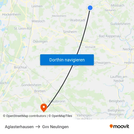 Aglasterhausen to Gvv Neulingen map